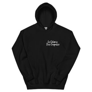 Sweat à capuche, ecriture blanche La Colonie Des Crapules avant, logo arr, jusqu'au 5XL