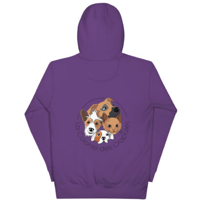 Sweat à Capuche Unisexe, écriture La Colonie Des Crapules blanc avant, logo arrière – Image 12